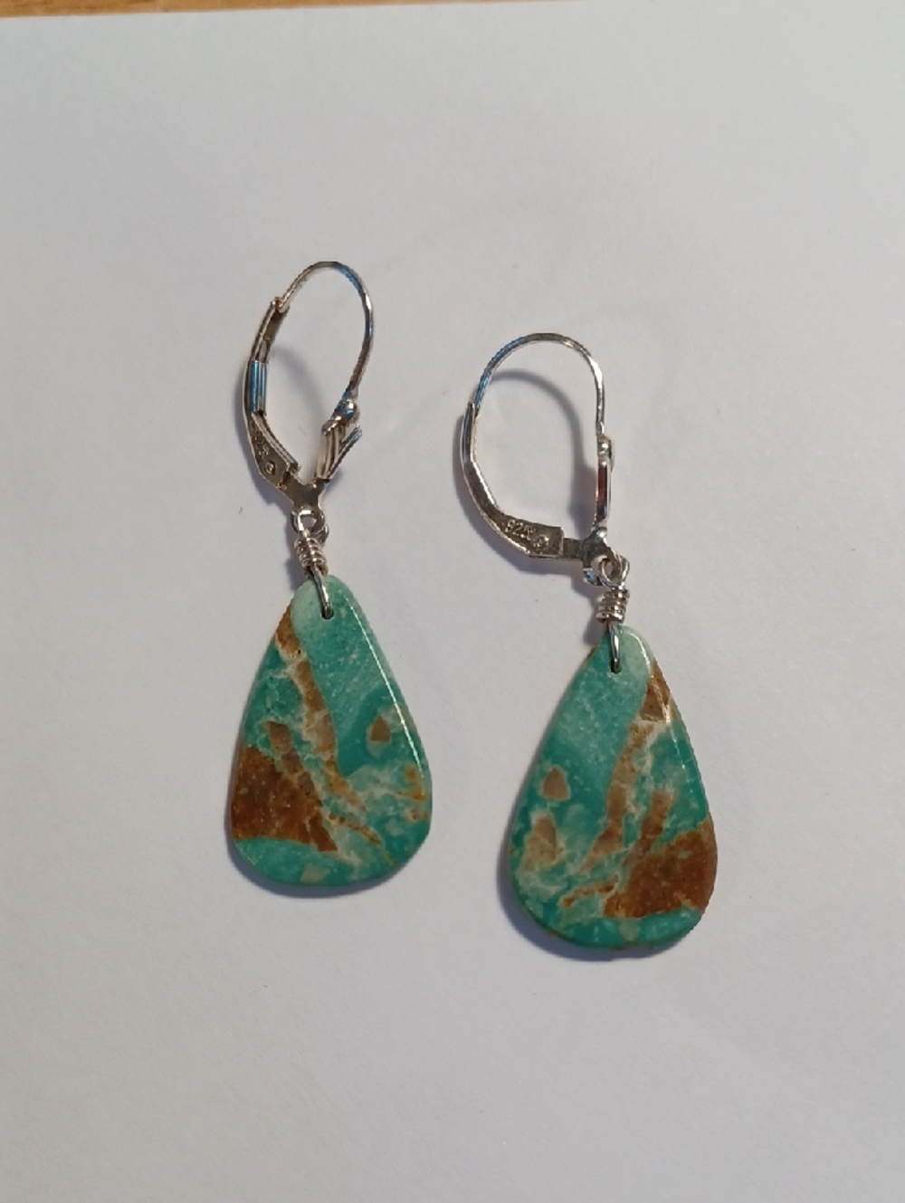 Sterling Leverback Teardrop Turquoise  Stone Earrings